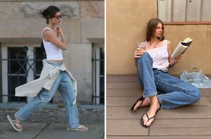 Effortless summer street style with wide-leg jeans and minimalist accessories